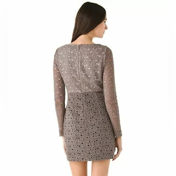 Diane Von Furstenberg Dress Women’s 6 Taupe Sarita Pebble Lace Leather Party - Picture 3 of 13